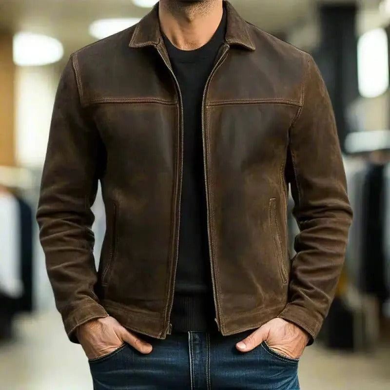 Vintage Stand Collar Jacket with Zip Pockets