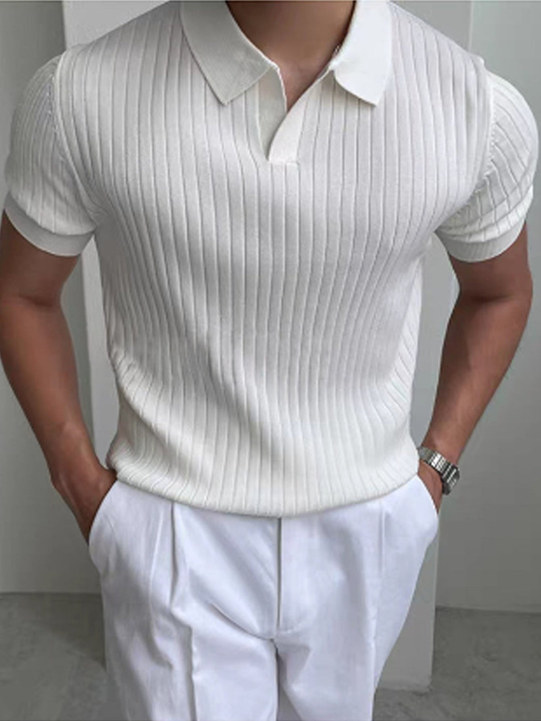 Lorenzo | Men's Ribbed Knit Open-Collar Polo